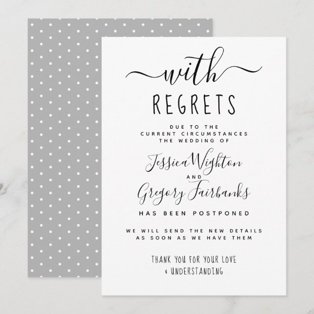 Invitation Avec les regrets Un Mariage noir et blanc repoussé (Devant / Derrière)