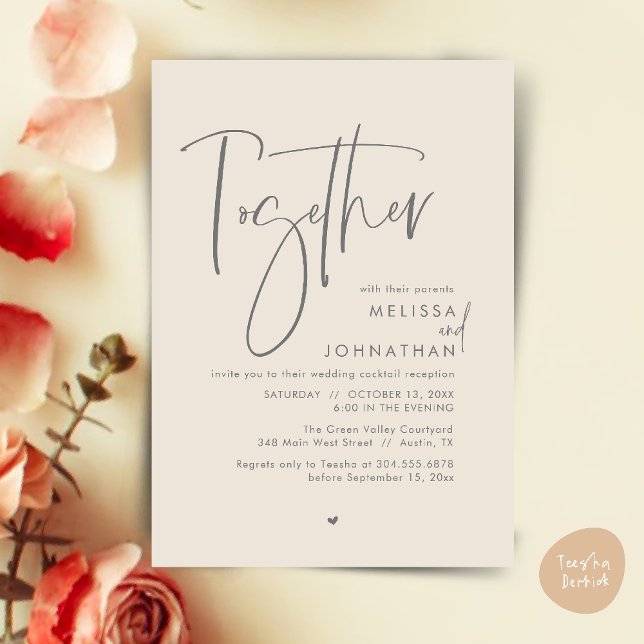 Invitation Avec leurs parents, Réception de mariage (Together with their parents, Wedding Reception Invitation Card PDF Modern clean Cream Grey)
