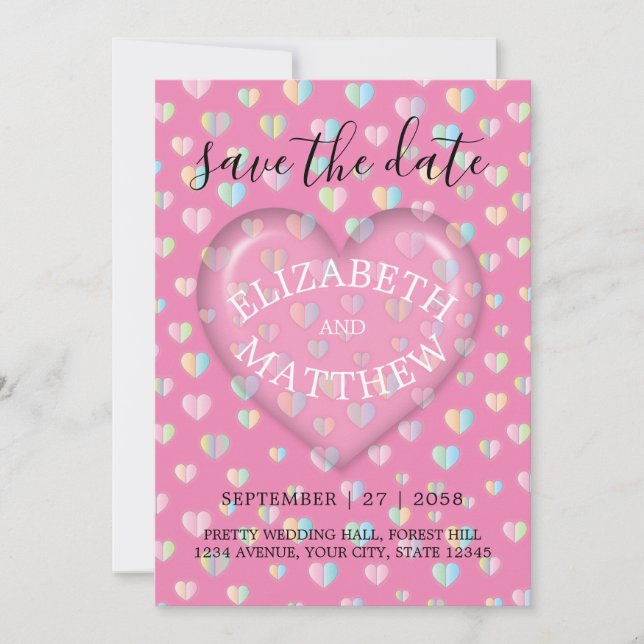 Invitation avec Modèle de Coeur et de Speckles ros (Devant)