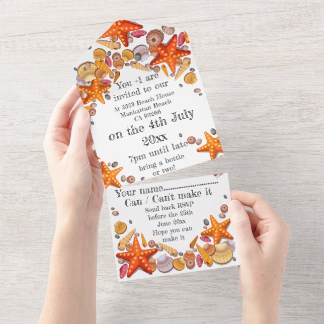 Invitation Avec RSVP - Thème Shells Invitation (Déchirure)