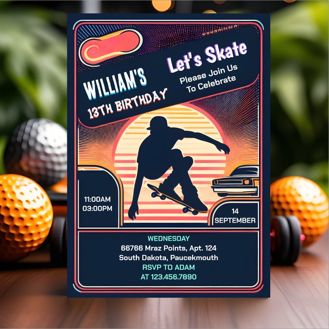Invitation Avec Scooter Jump Zone Skateboard 13e anniversaire (Créateur téléchargé)