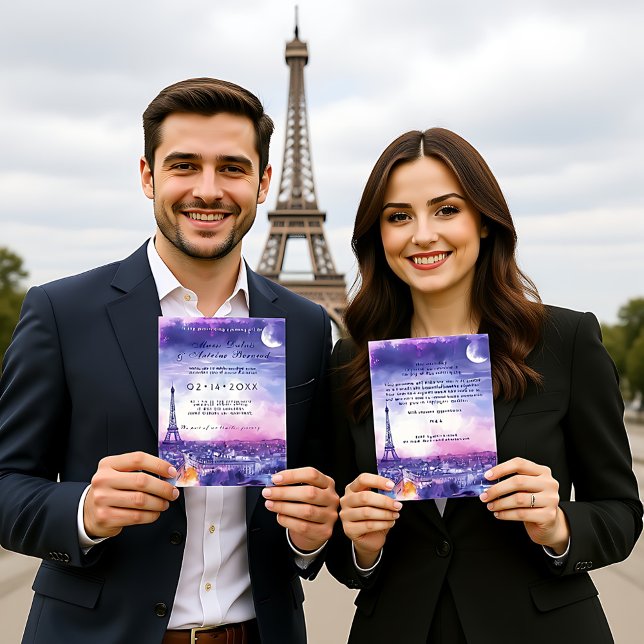 Invitation Avec TEXTE à l'arrière Amour Éternel à la Parisien (With TEXT at back Amour Éternel à la Parisienne wedding Invitation)