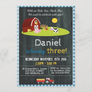 INVITATION AVEC UN OINK, BAA, CLUCK, MOO FARM ANNIVERSAIRE