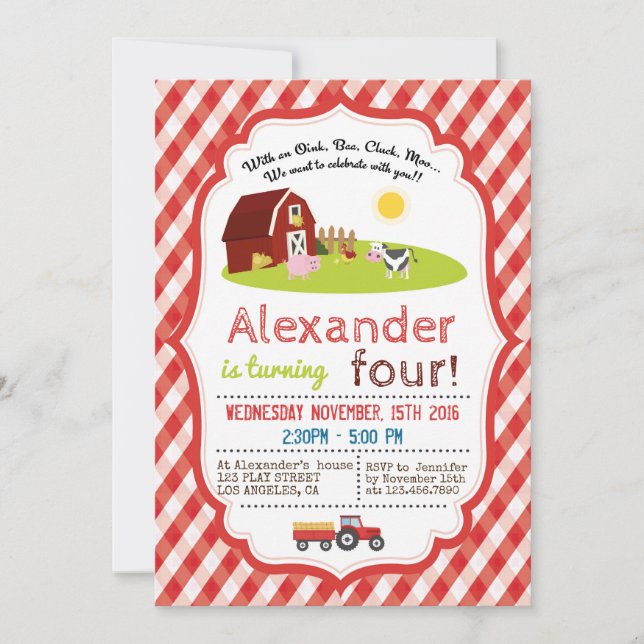 INVITATION AVEC UN OINK, BAA, CLUCK, MOO FARM BANTHDATY (Devant)