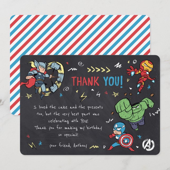 Invitation Avengers Chalkboard Anniversaire Merci (Devant / Derrière)