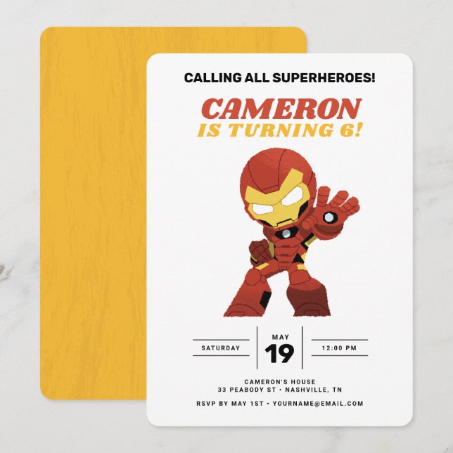 Invitation Avengers | Guri Hiru Iron Man Anniversaire (Devant / Derrière)