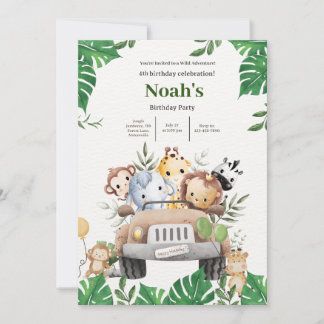 Invitation Aventure animale sauvage de Noah Anniversaire Bash