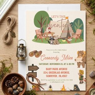 Invitation Aventure Animaux de la Forêt Rustique Baby Shower