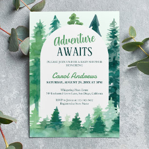 Invitation Aventure aquarelle en attente Baby Shower