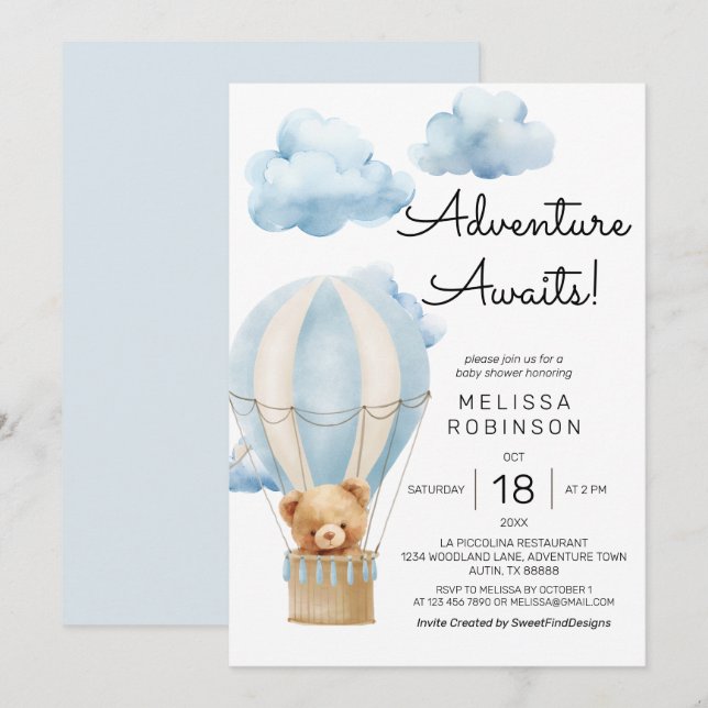 Invitation Aventure attend bébé garçon douche (Devant / Derrière)