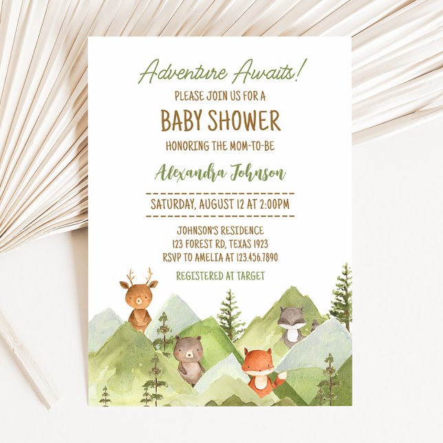Invitation Aventure Attend le Baby shower des animaux des boi (Woodland Animals Baby Shower Invitation)
