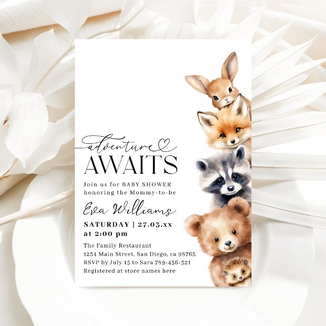 Invitation Aventure Attend le Baby shower des animaux des boi (Créateur téléchargé)