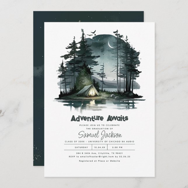 Invitation Aventure Attend Night Sky Nature Graduation Party (Devant / Derrière)