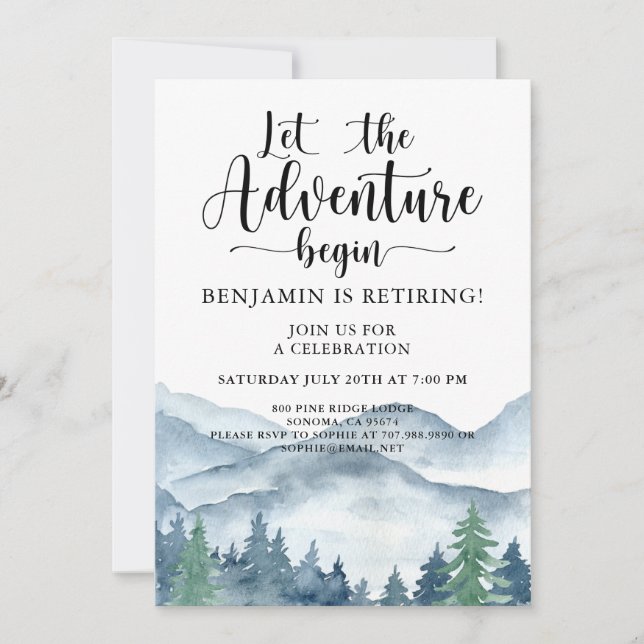 Invitation Aventure Await Mountain Forest Retirement Party (Devant)