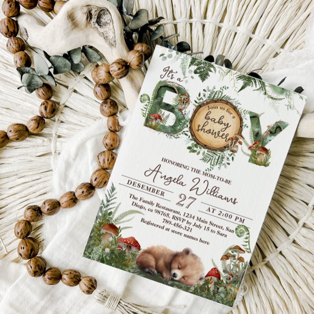 Invitation Aventure Bois Champignon Fern Baby Boy Douche (Créateur téléchargé)