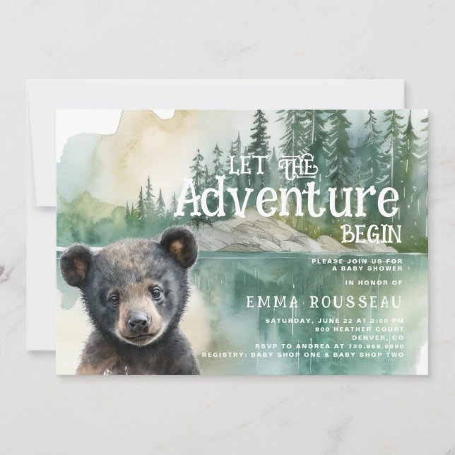 Invitation Aventure Commence Baby Bear Cub Baby shower (Devant)
