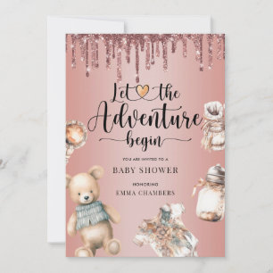 Invitation Aventure commence Baby shower Rose Parties scintil