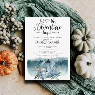 Invitation Aventure commence Dusty Blue Citrouille Baby showe