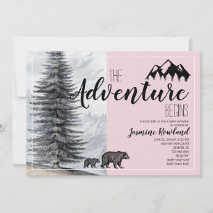 Invitation Aventure commence Ours rose bébé fille Douche