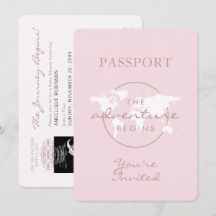 Invitation Aventure commence thème Voyage Passeport Baby show