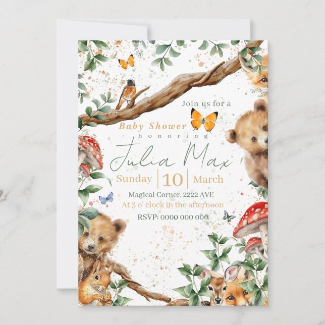 Invitation Aventure d'animaux de forêt 2 choix arrière (Devant)