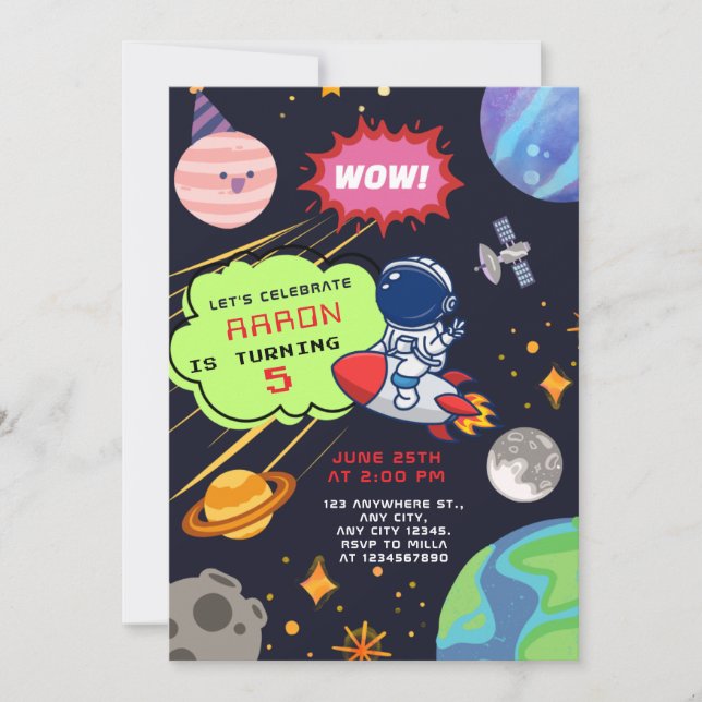 Invitation Aventure d'anniversaire cosmique avec astronaute (Devant)