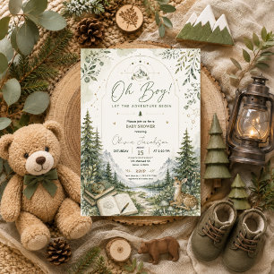Invitation Aventure de Fête de Bébé Oh Garçon Bois Montagne