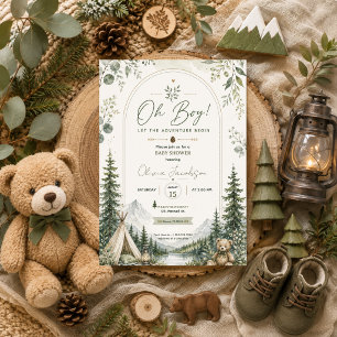 Invitation Aventure de Fête de Bébé Oh Garçon Bois Montagne