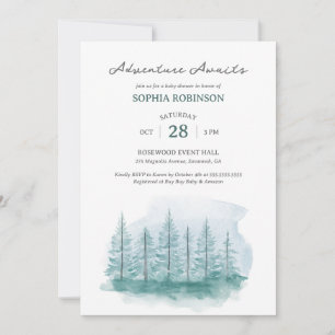 Invitation Aventure de forêt de pins bleue à l'aquarelle en a