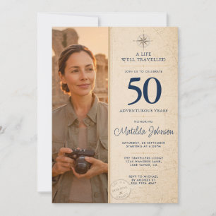 Invitation Aventure de photo personnalisée Bien Voyager 50e a