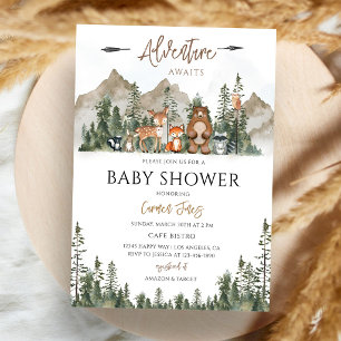 Invitation Aventure des Animaux de la Forêt pour Baby Shower