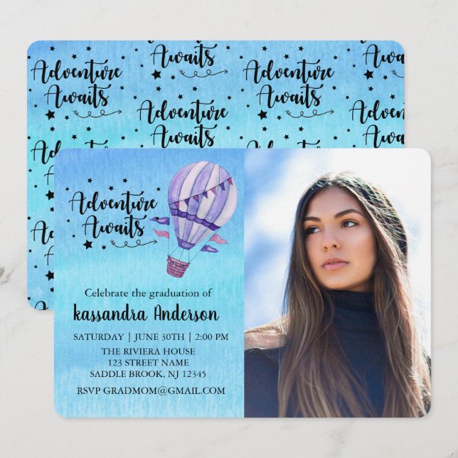 Invitation Aventure en attente de ballon à air chaud Photo re (Devant / Derrière)