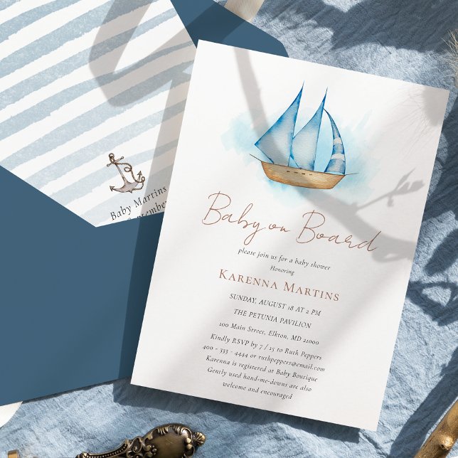 Invitation Aventure nautique Bébé blanc à bord Baby shower (Créateur téléchargé)
