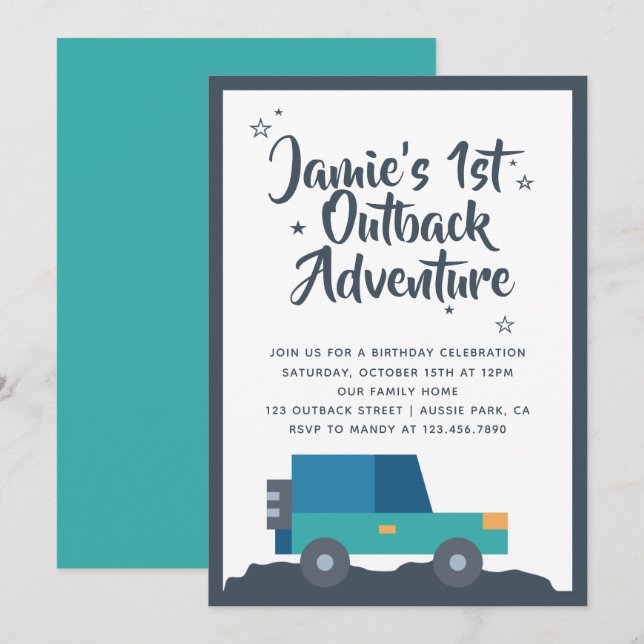Invitation Aventure Outback fête d'anniversaire (Devant / Derrière)