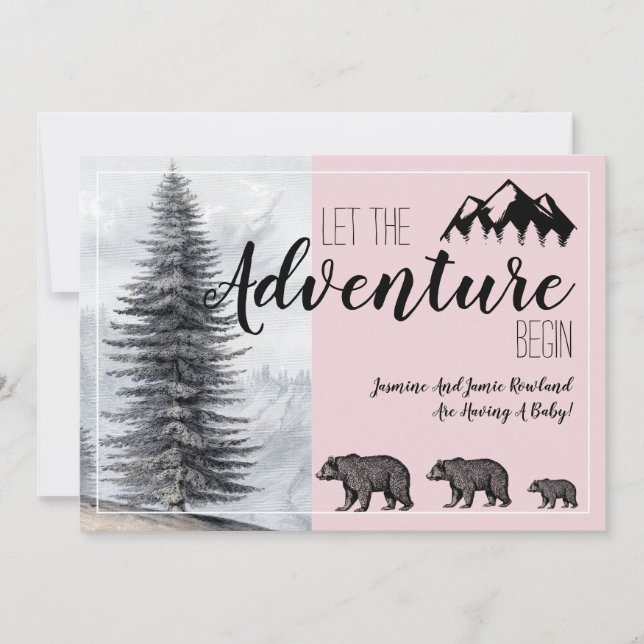 Invitation Aventure Russe Woodland Ours rose Grossesse (Devant)