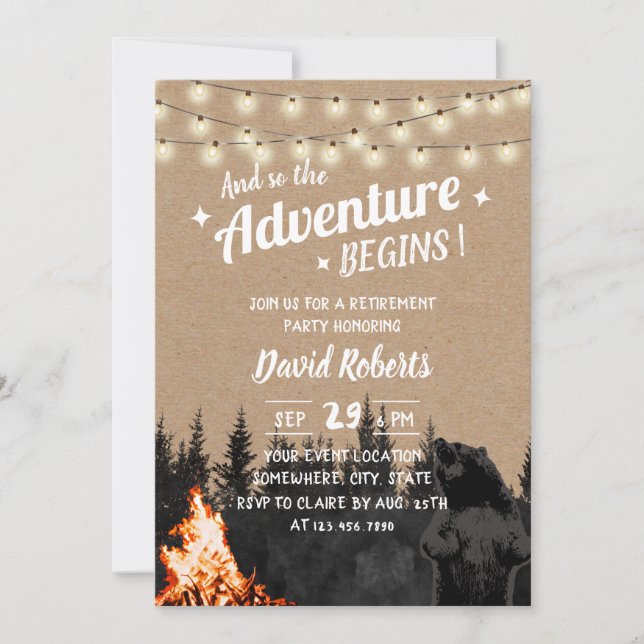 Invitation Aventure Rustic Kraft Bear Forêt Retraite (Devant)