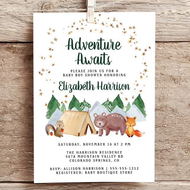 Invitation Aventure Rustique avec les Animaux de la Forêt pou (Embrace your upcoming adventure with a super cute baby shower invitation)