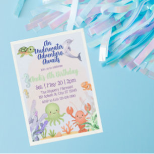 Invitation Aventure sous-marine, Anniversaire aquarelle
