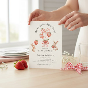 Invitation Aventure Sucrée aux Fruits Watercolor Lapin Fraise