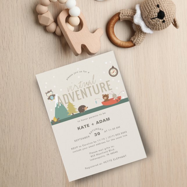 Invitation Aventure virtuelle Baby shower forestier neutre (Créateur téléchargé)