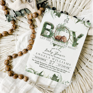 Invitation Aventure Woodland ours bébé garçon douche