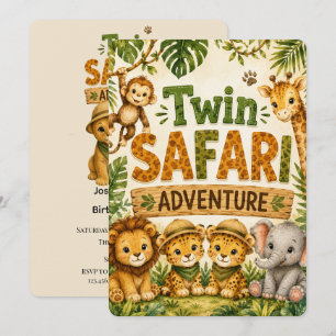 Invitation Aventures Safari Jumelles Fête d'anniversaire Garç