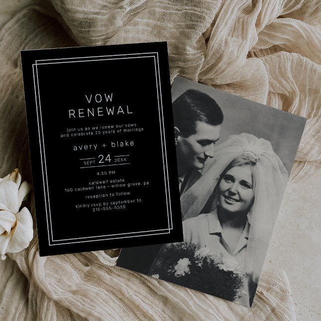 Invitation AVERA Moderne Black Photo Vow Renouvellement (AVERY Modern Black Photo Vow Renewal Invitation)