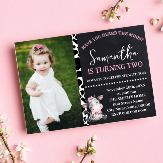 Invitation Avez-vous entendu l'anniversaire de la vache rose  (Créateur téléchargé)