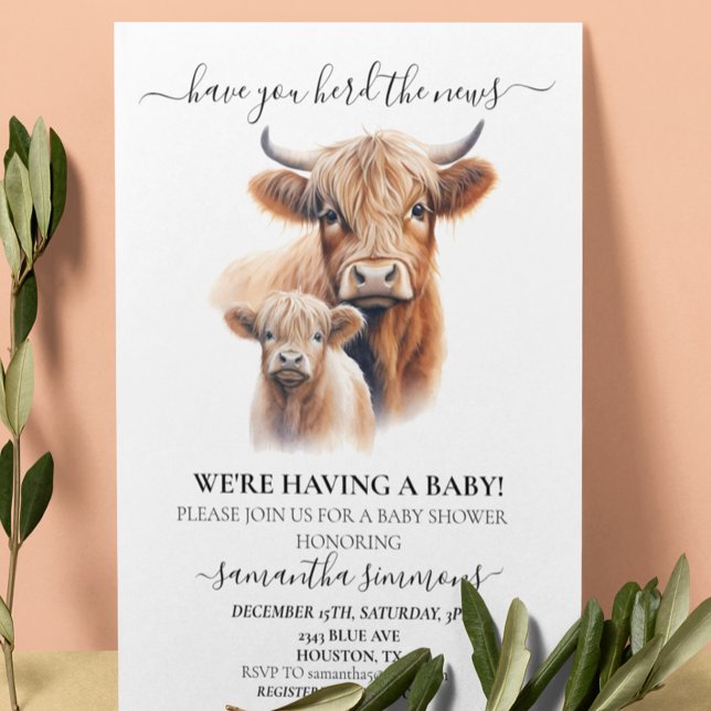 Invitation Avez-vous entendu le Baby shower de la vache Highl (Créateur téléchargé)