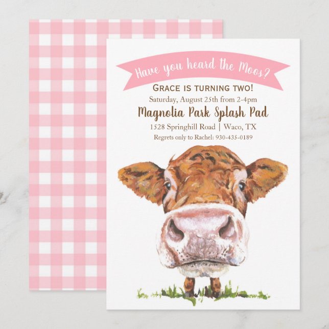 Invitation Avez-Vous Entendu L'Invitation Moos Cow Pink (Devant / Derrière)