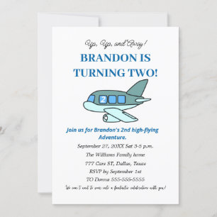 Invitation Avion 2e anniversaire Boy Blue Kids Avions