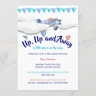 Invitation Avion baby shower vintage voyage garçons drapeaux