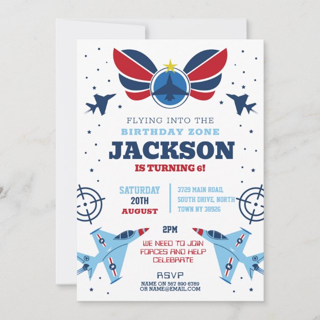 Invitation Avion d'anniversaire Avions de combat Forces de la (Devant)