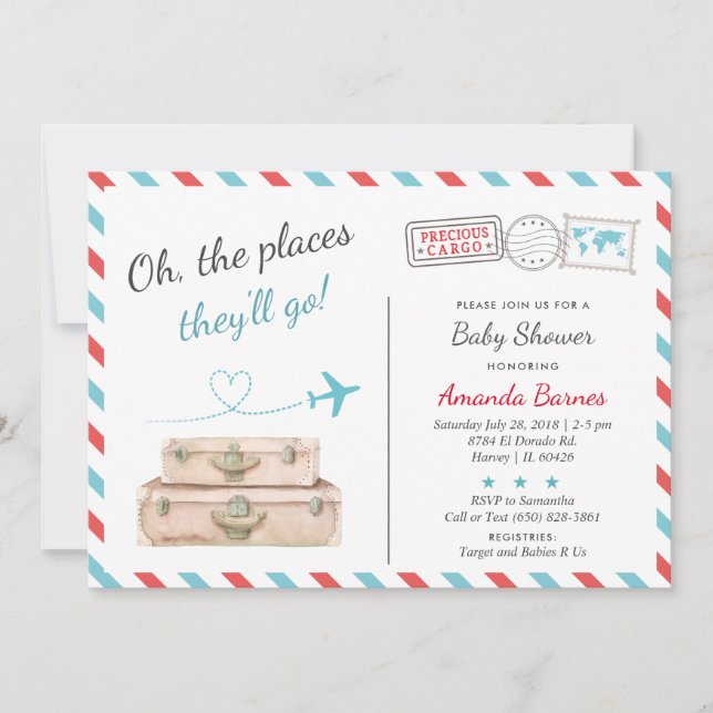 Invitation Avion de voyage Baby shower jumeau saupoudrer roug (Devant)
